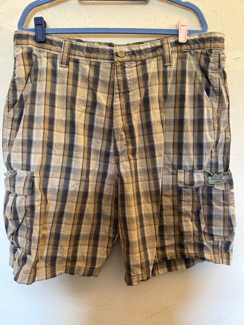 Wrangler Men's 40 Plaid Cargo Shorts Baggy Cotton Utility Skater